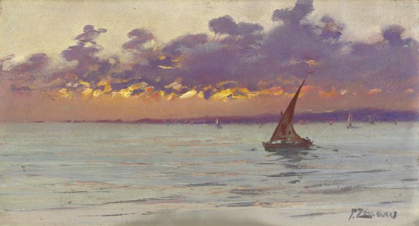 Sunset from the Patras seafront by Fausto Zonaro
